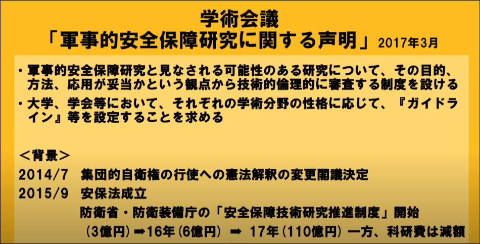 日本学術会議の「軍事的安全保障研究に関する」声明
